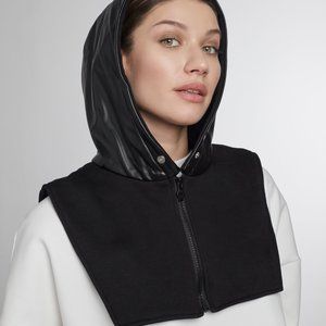 UNU Hooded Scarf Black faux Leather Balaclava Hat NWT